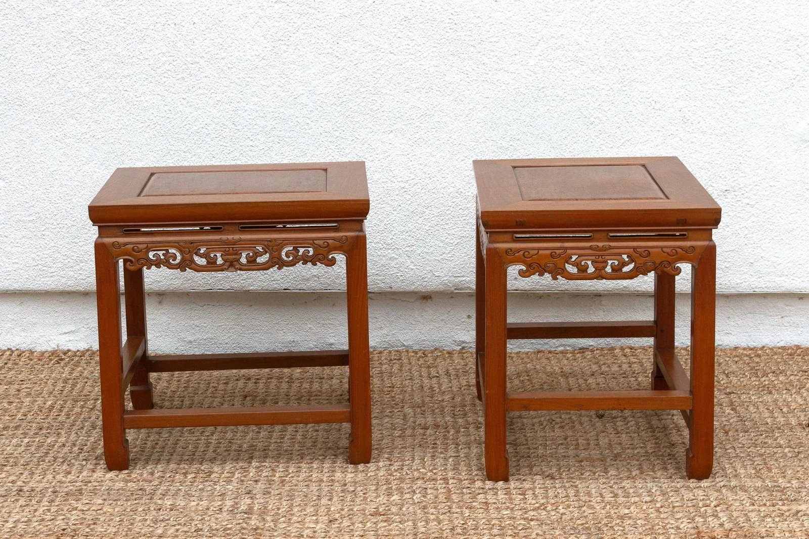 Pair of Vintage Carved Elm & Burr End Tables - 5