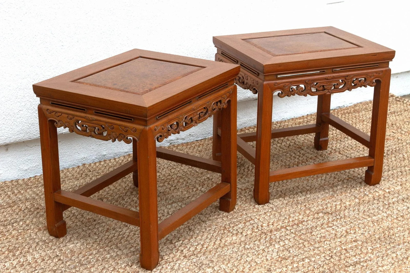 Pair of Vintage Carved Elm & Burr End Tables - 6