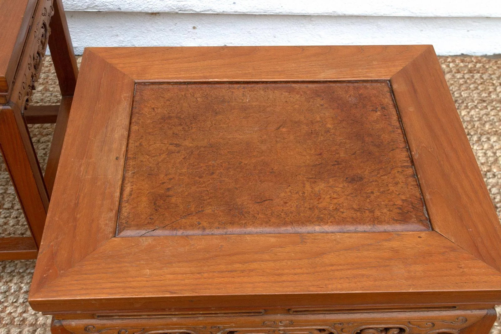 Pair of Vintage Carved Elm & Burr End Tables - 8