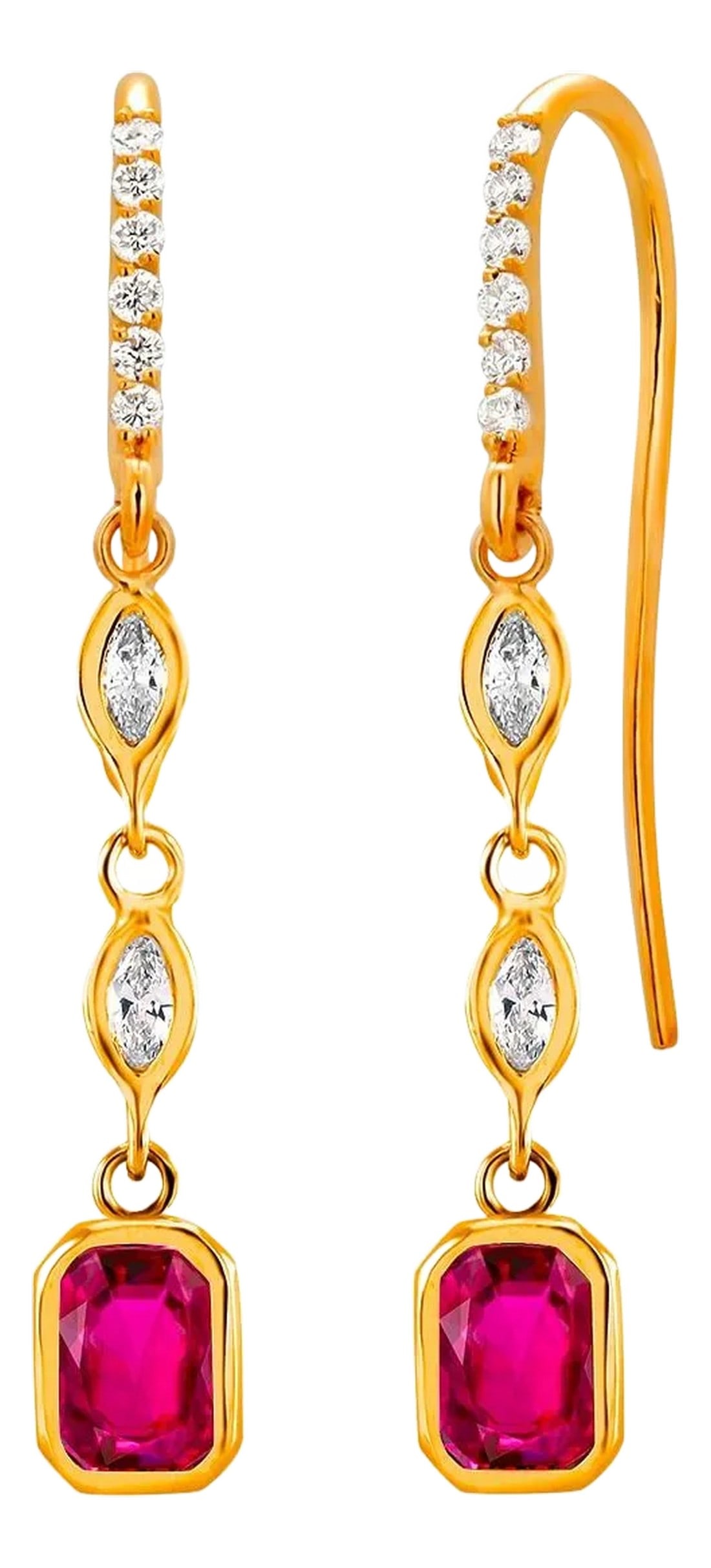 Emerald Shaped Ruby Marquise Diamond 2 Carat Shepherd Gold Earrings - 2 Pieces (1 of 8)