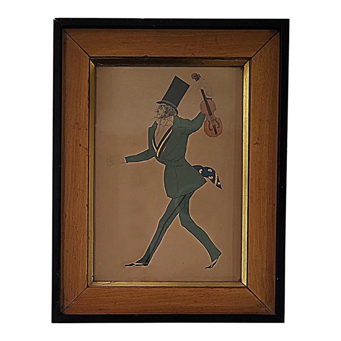 Costume Design for Paganini in the Enchanted Night Vintage Print: Vintage fine art print of Costume Design for Paganini in the Enchanted Night under glass in a stunning wood period frame with gold liner. This iconic image was created by Leon Bakst Belarusian,