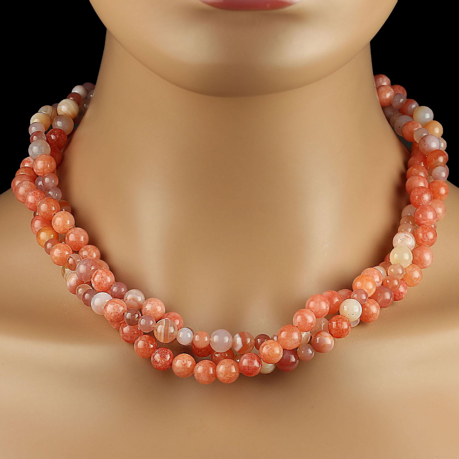 Three Strand Coral Agate Necklace - 2