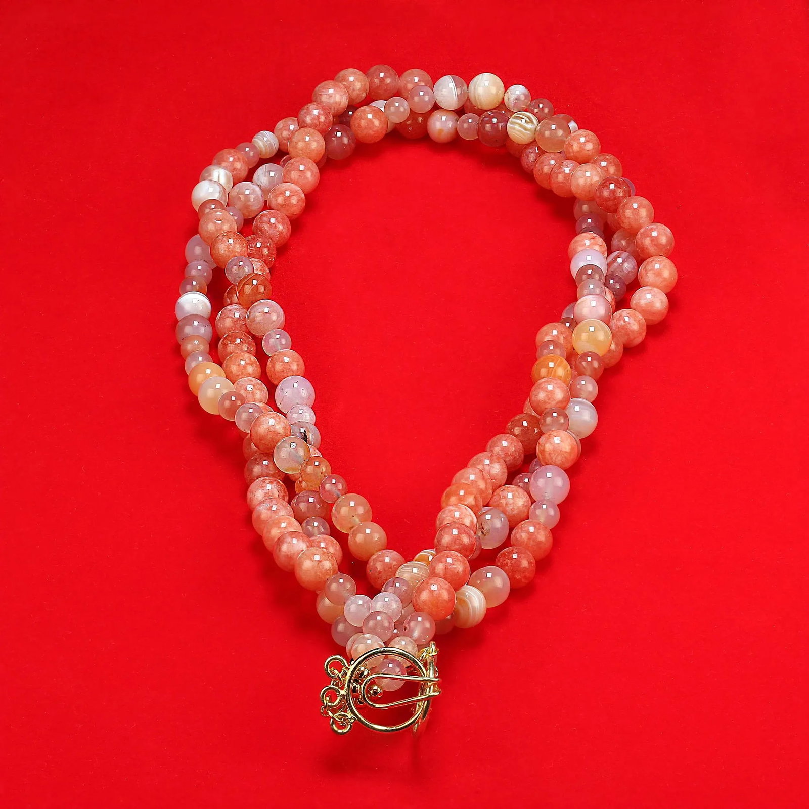 Three Strand Coral Agate Necklace - 3