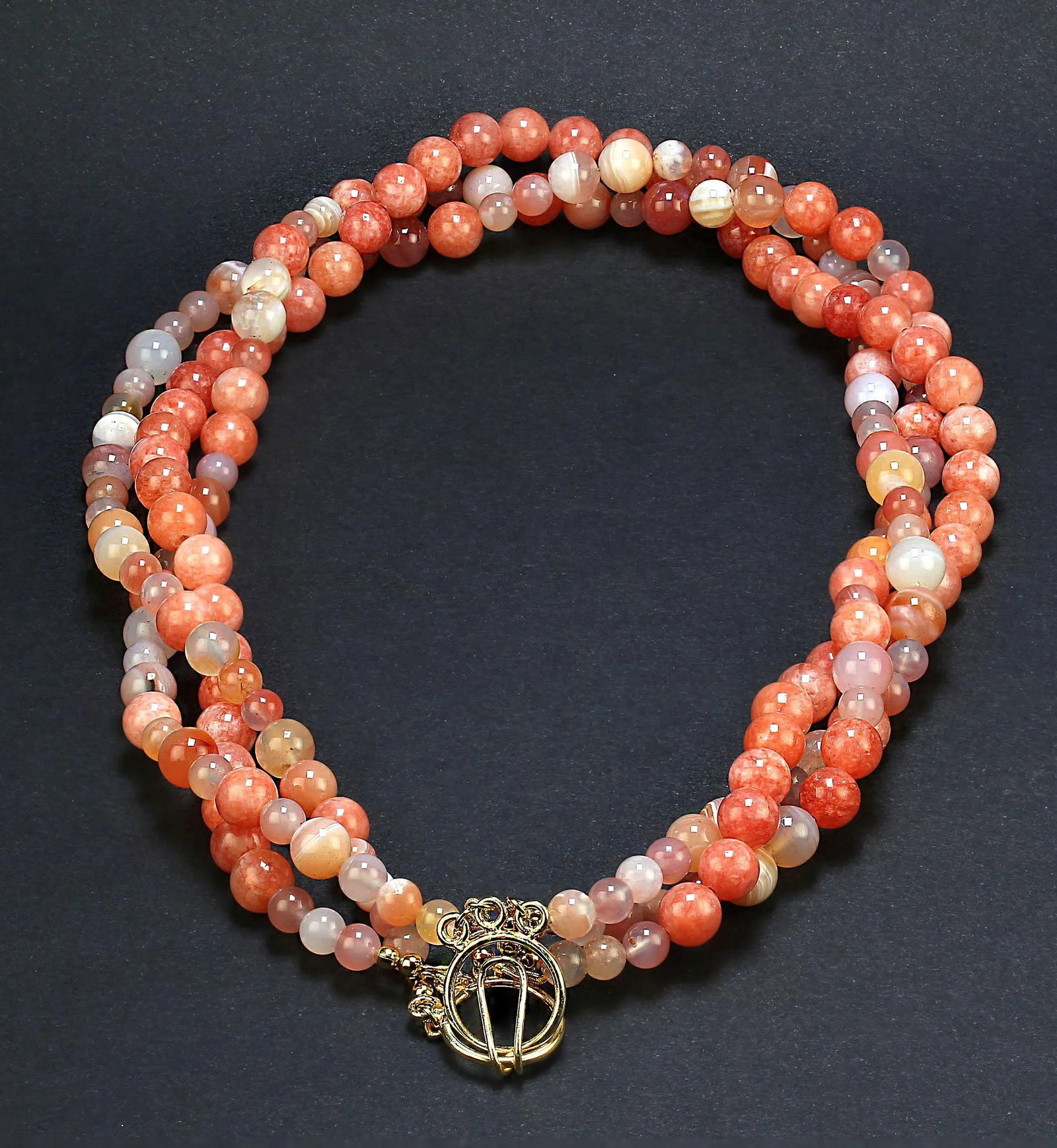 Three Strand Coral Agate Necklace - 4