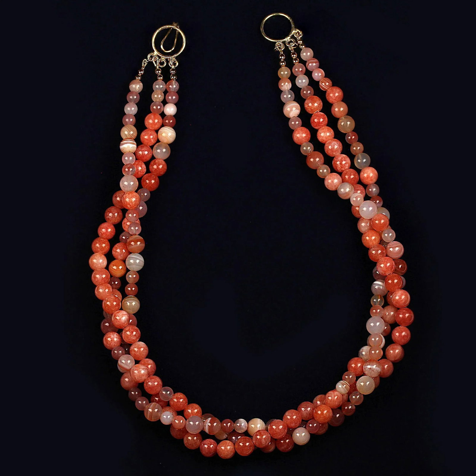 Three Strand Coral Agate Necklace - 6