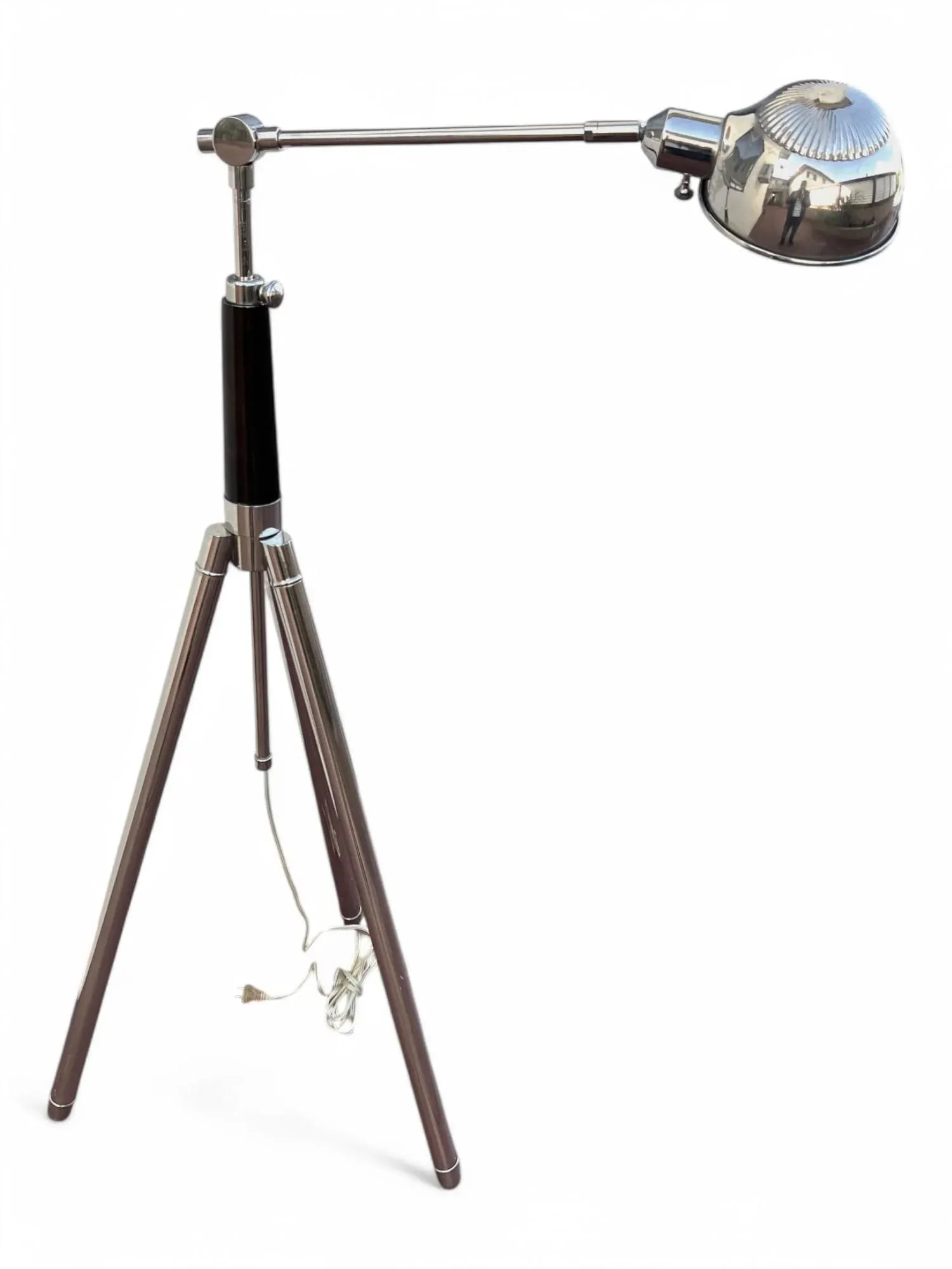 1980s Modern Chrome Floor Lamp – Adjustable Tripod Design With Dome Shade - 3