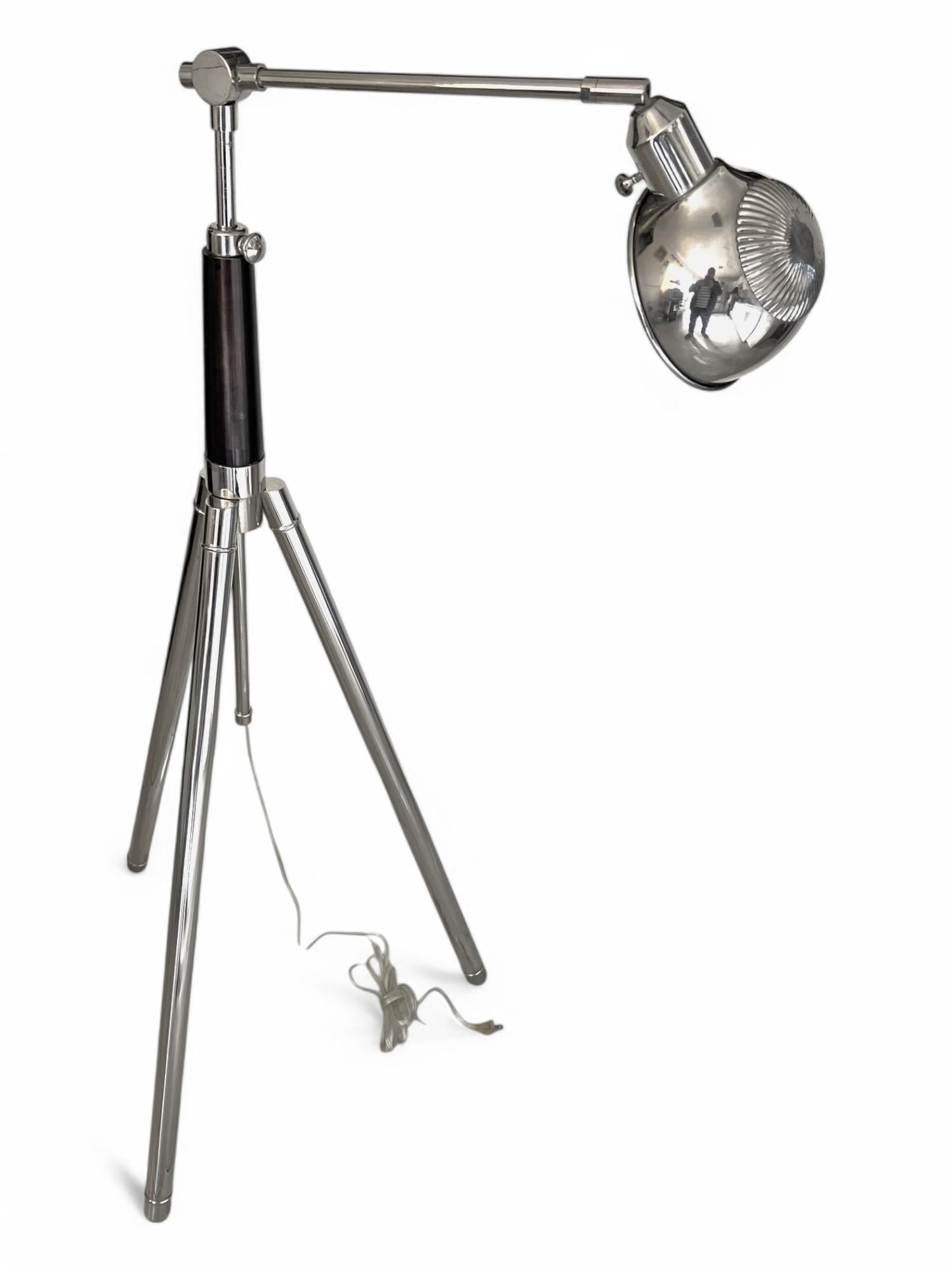 1980s Modern Chrome Floor Lamp – Adjustable Tripod Design With Dome Shade - 4