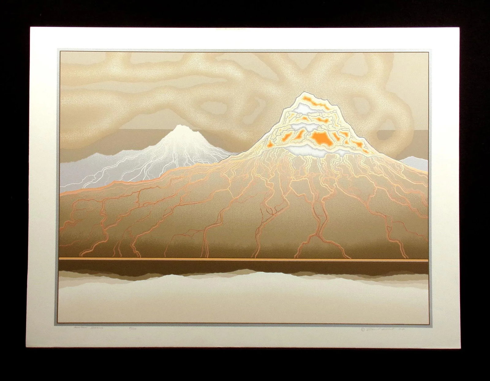 1980s Richard Gilbert "Mountain Smoking" Hand Signed Serigraph Fine Art, Volcano, Lava - 2