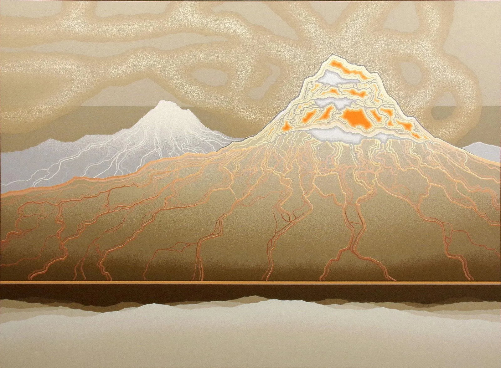 1980s Richard Gilbert "Mountain Smoking" Hand Signed Serigraph Fine Art, Volcano, Lava - 3