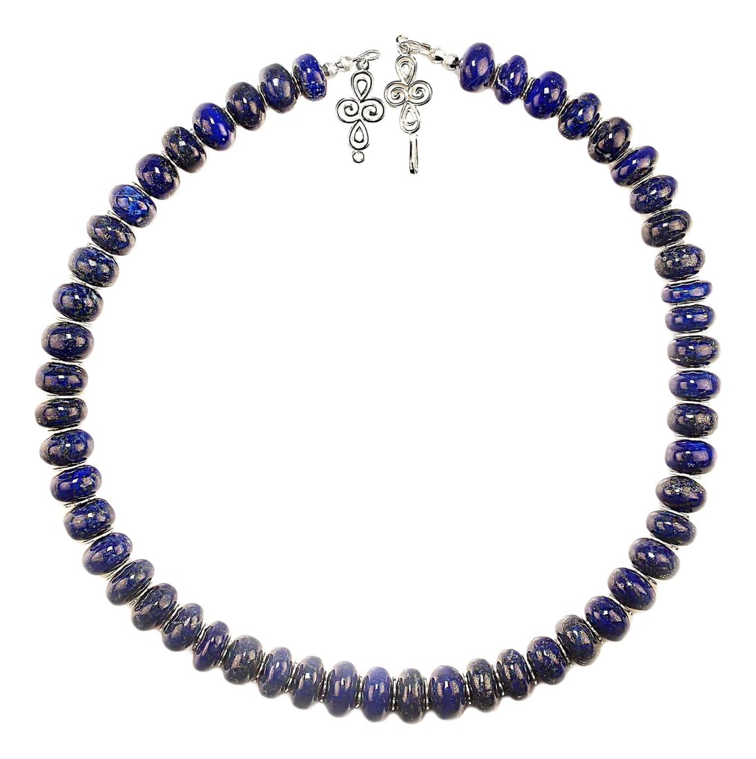 Rondelles of Smooth Lapis Lazuli 21-Inch Necklace: Blue Lapis Lazuli Necklace This stunning Blue Lapis Lazuli Necklace is a timeless statement piece, perfect for those who appreciate elegance with a touch of artistic flair. The deep royal blue lapis
