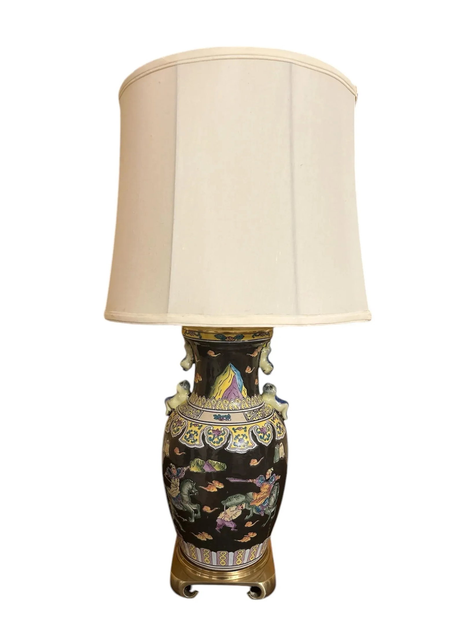 Antique Asian Famille Noir Ceramic Lamp - 10