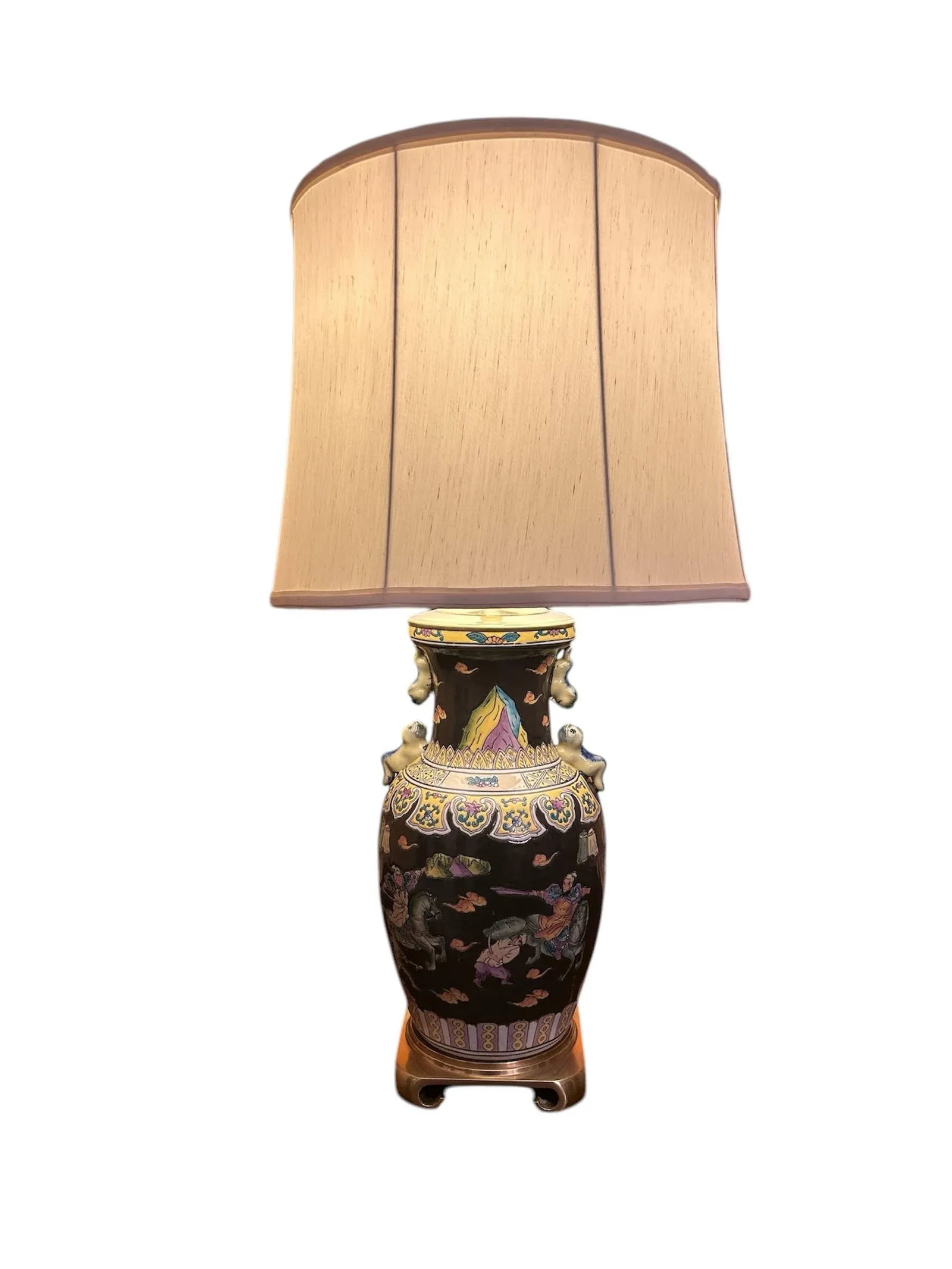 Antique Asian Famille Noir Ceramic Lamp - 11