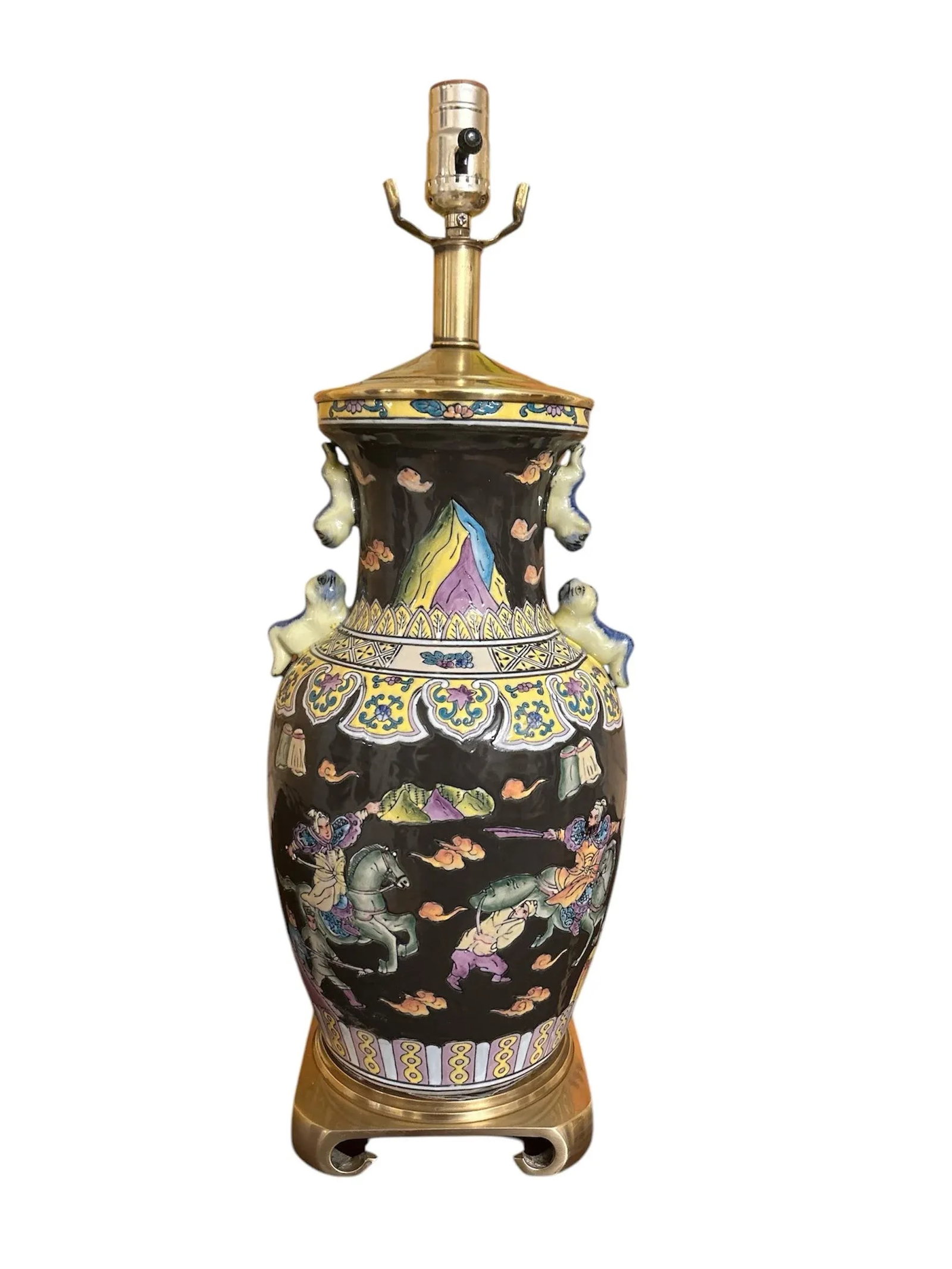 Antique Asian Famille Noir Ceramic Lamp - 4