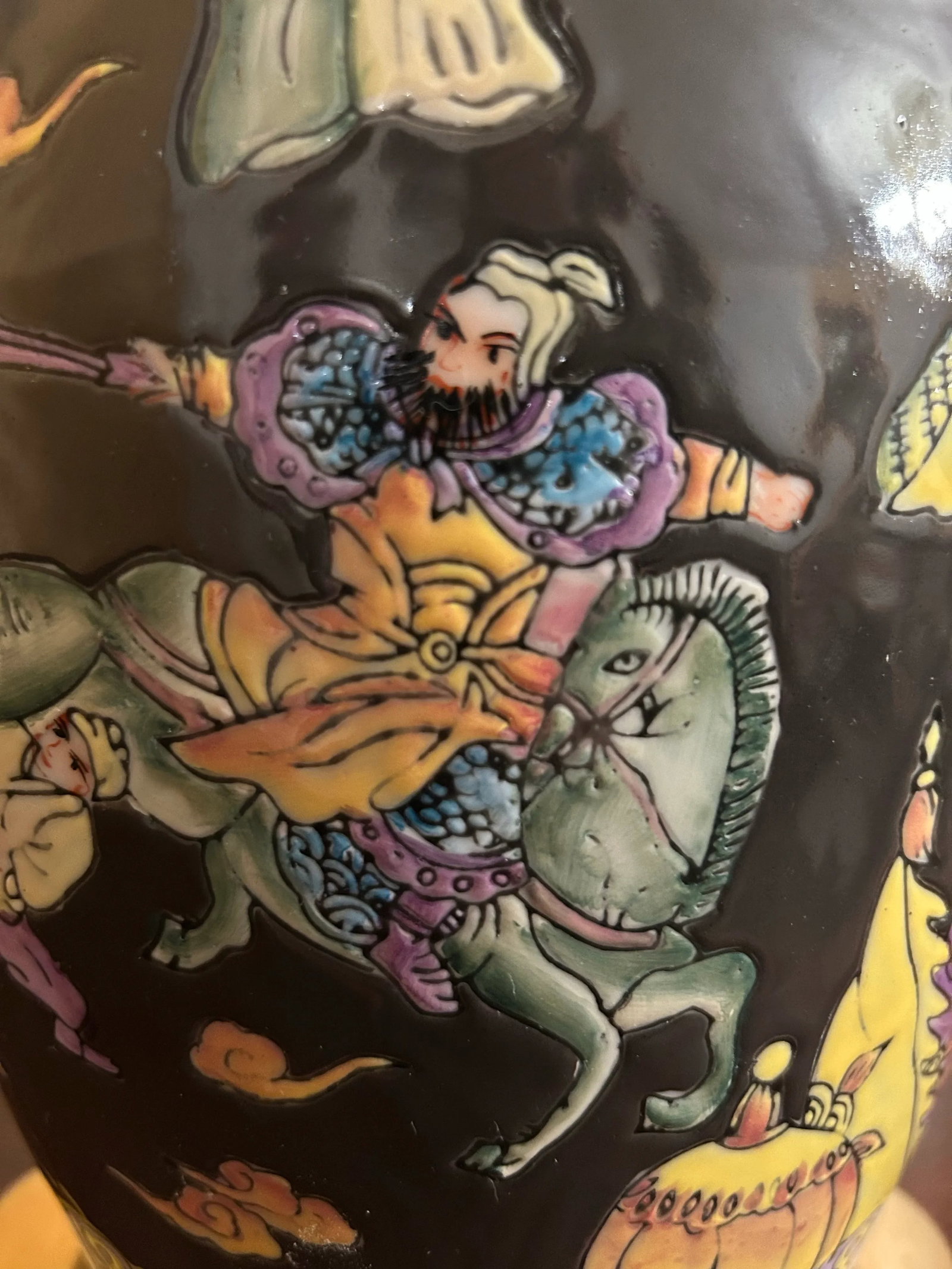 Antique Asian Famille Noir Ceramic Lamp - 6