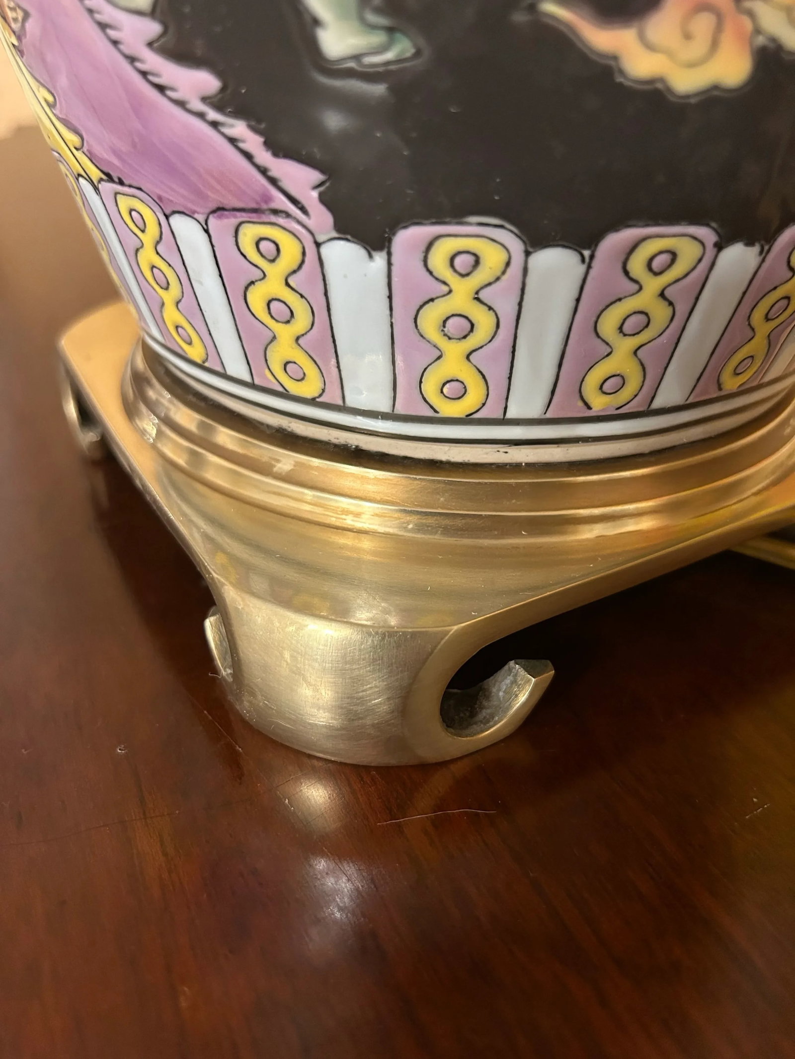 Antique Asian Famille Noir Ceramic Lamp - 9