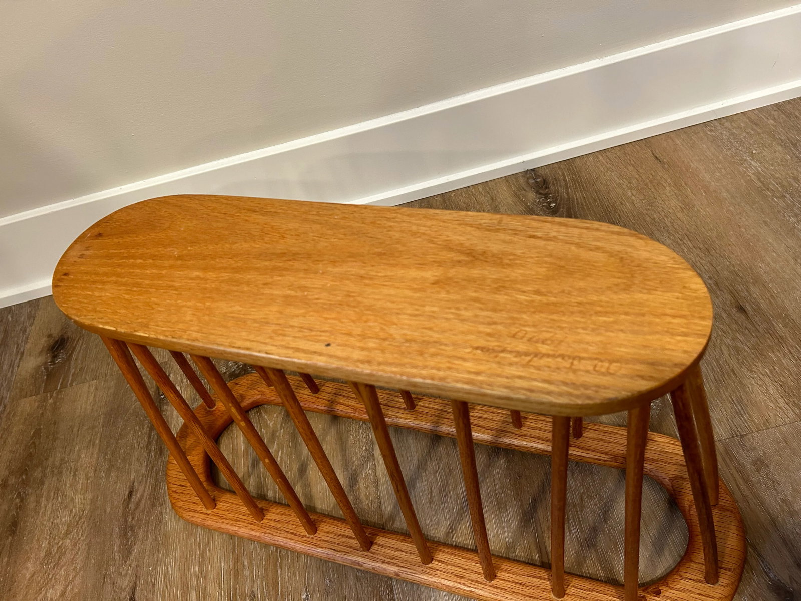 Late 20th Century Scandinavian Mid Century Modern Oval Solid Oak Wood Danish Magazine Rack Vinyl Rec - 5