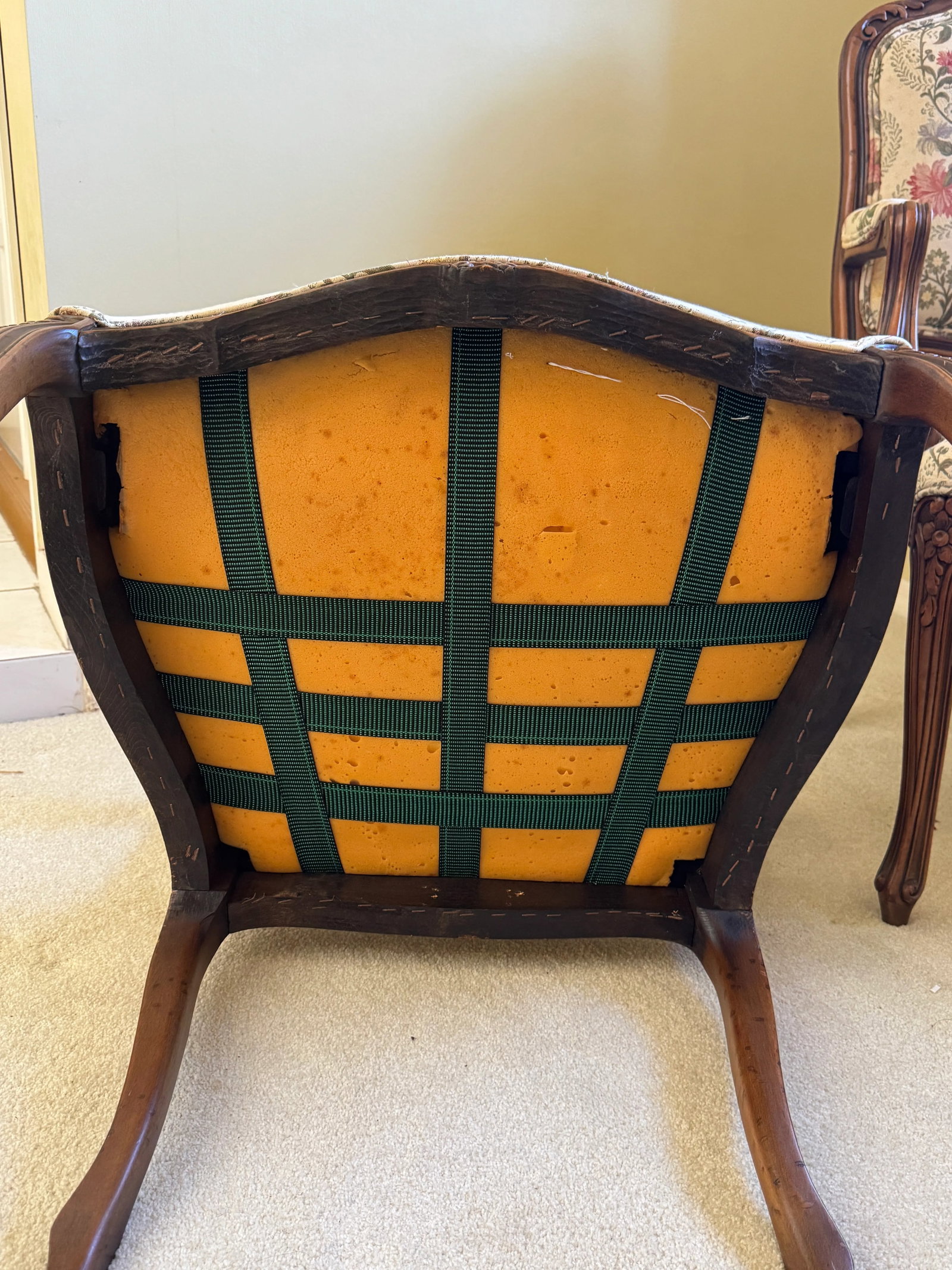 Early 20th Century Antique French Louis XV Style Upholstered Carved Mahogany Arm Chairs - Set of Two - 12