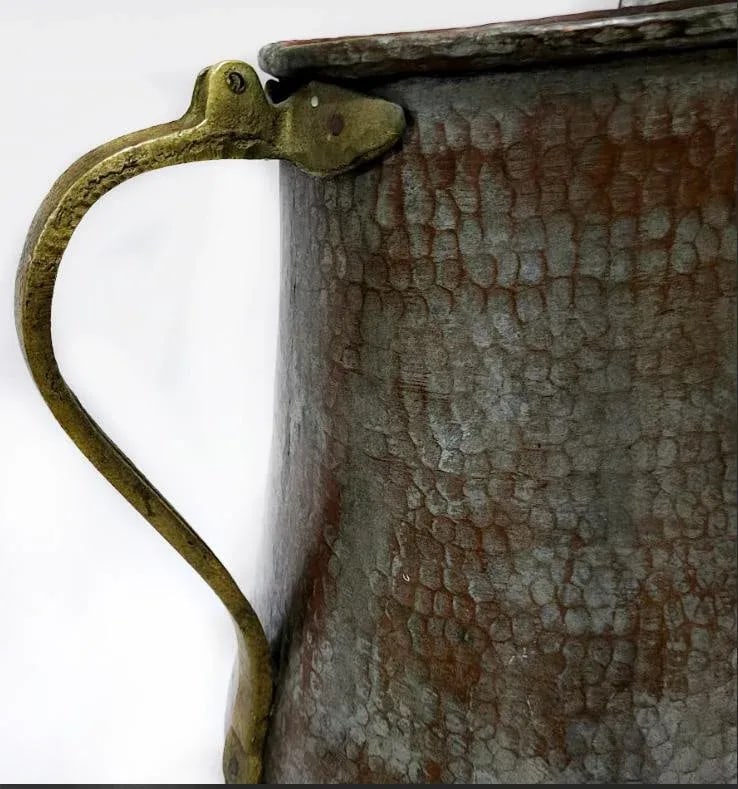 Very Large Antique Copper Water Pitcher - Hand Hammered - 3