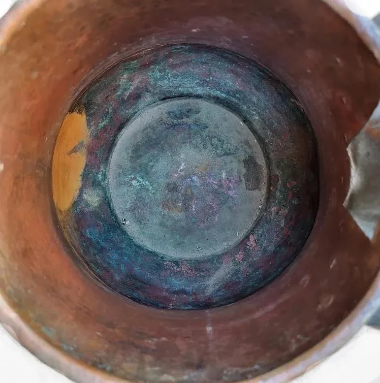 Very Large Antique Copper Water Pitcher - Hand Hammered - 8