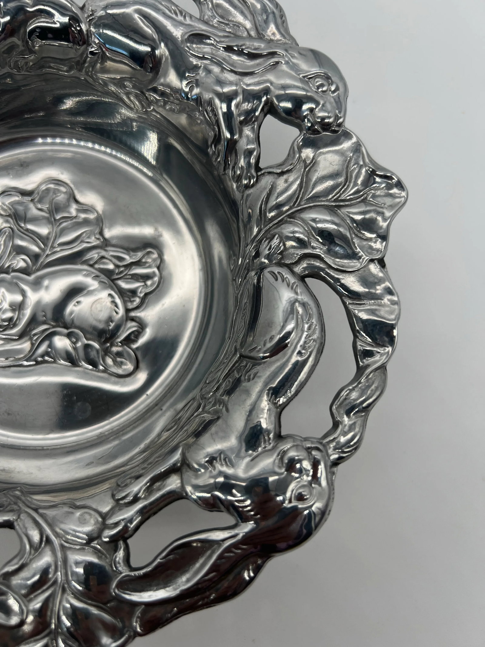 Vtg 2003 Arthur Court Embossed Bunny Rabbit Cabbage Aluminum Serving Bowl Easter - 4