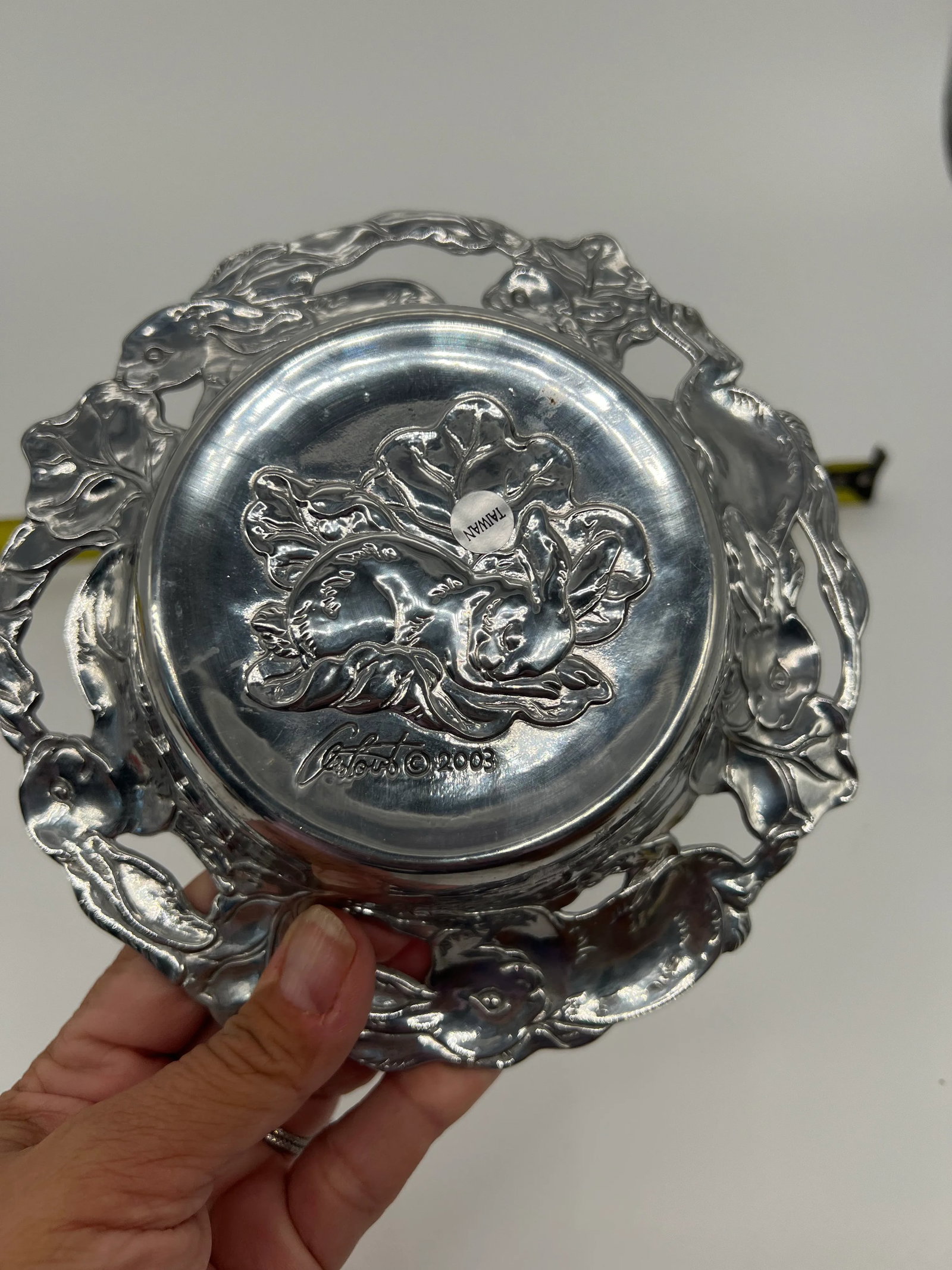 Vtg 2003 Arthur Court Embossed Bunny Rabbit Cabbage Aluminum Serving Bowl Easter - 5