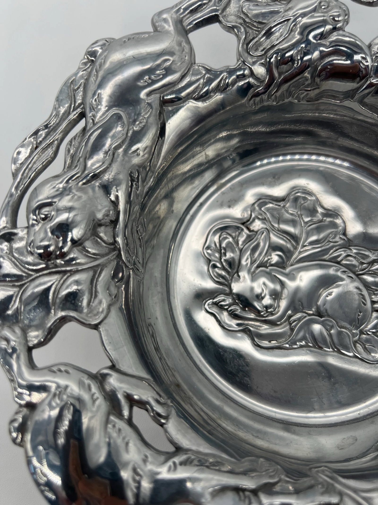 Vtg 2003 Arthur Court Embossed Bunny Rabbit Cabbage Aluminum Serving Bowl Easter - 6