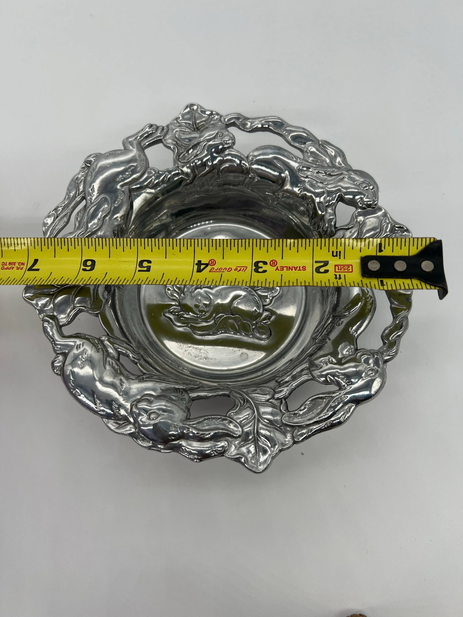 Vtg 2003 Arthur Court Embossed Bunny Rabbit Cabbage Aluminum Serving Bowl Easter - 7