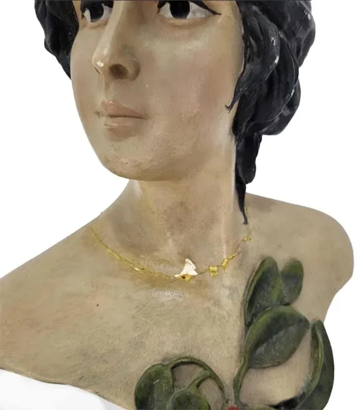 Antique Art Nouveau Plaster Bust Beautiful Woman Possibly C. Henneckeue - Small Restoration - 5