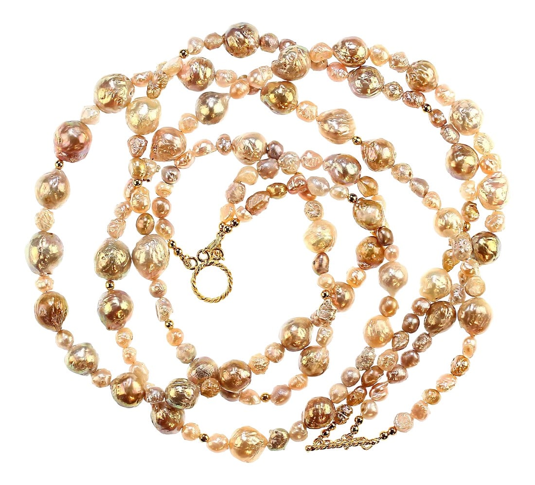 Elegant and Versatile Three Strand Pearl Necklace: 21-Inch Three-Strand Natural Pearl Necklace Unique Pearl Combination: Features a stunning mix of rosebud pearls and baroque pearls, creating an eye-catching texture and dimension. Elegant &