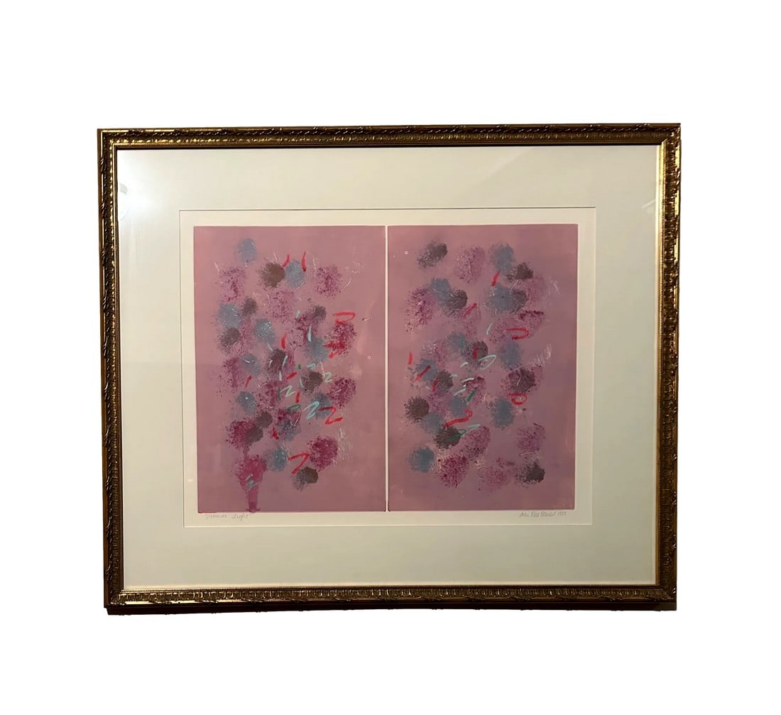 Summer Light Original Acrylic by Joan Ross Bloedel 1983 (Nw Artist): This abstract Acrylic titled "Summer Light" is by Seattle artist Joan Ross Blodel (b. 1942). Pencil signed lower right. Bloedel's work is said to be influenced by the play of the light, water and