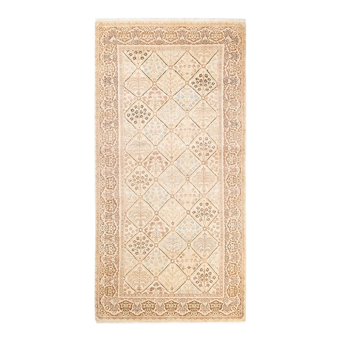 Mogul, One-of-a-Kind Hand-Knotted Area Rug - Ivory, 4' 0" x 8' 3": With understated palettes and allover designs, the rugs in the Mogul Collection will bring timeless sophistication to any room. Influenced by a spectrum of Turkish, Indian, and Persian designs, the