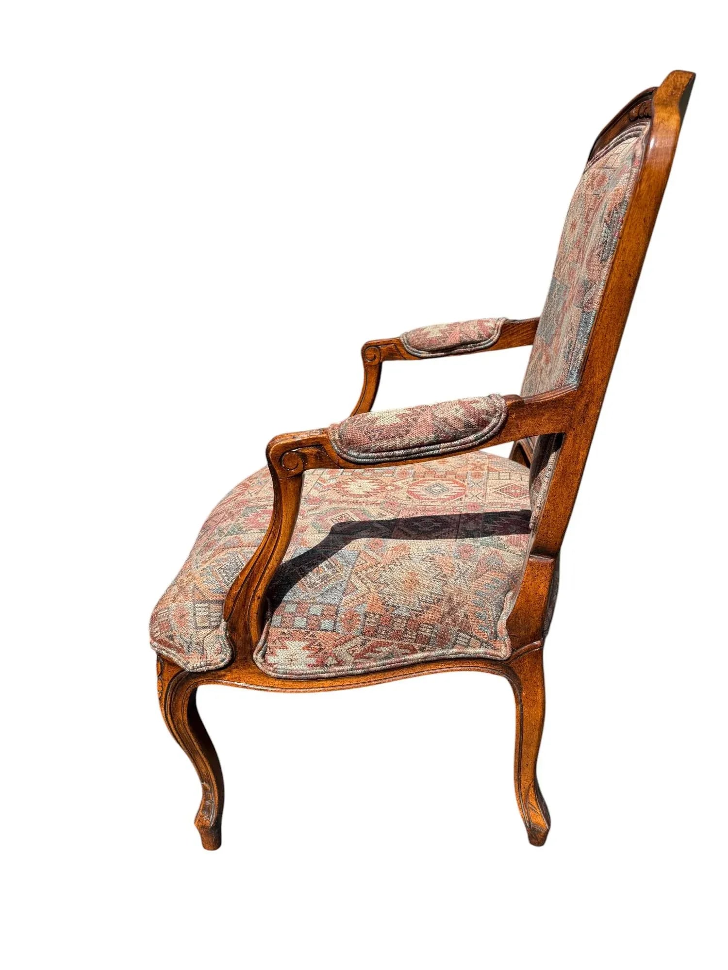 Late 20th Century Henredon French Louis XV Style Fauteuil Armchair With Floral Carvings and Southwes - 2