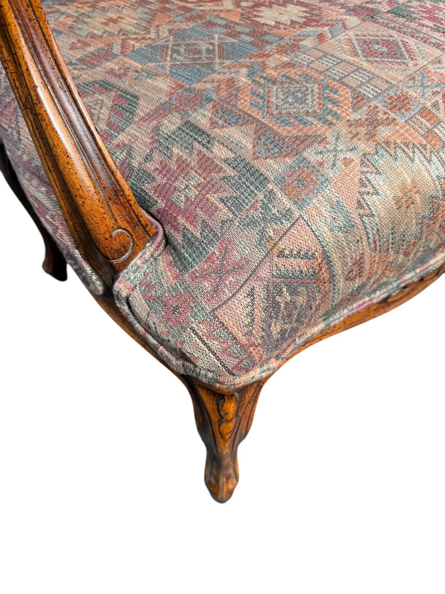 Late 20th Century Henredon French Louis XV Style Fauteuil Armchair With Floral Carvings and Southwes - 5