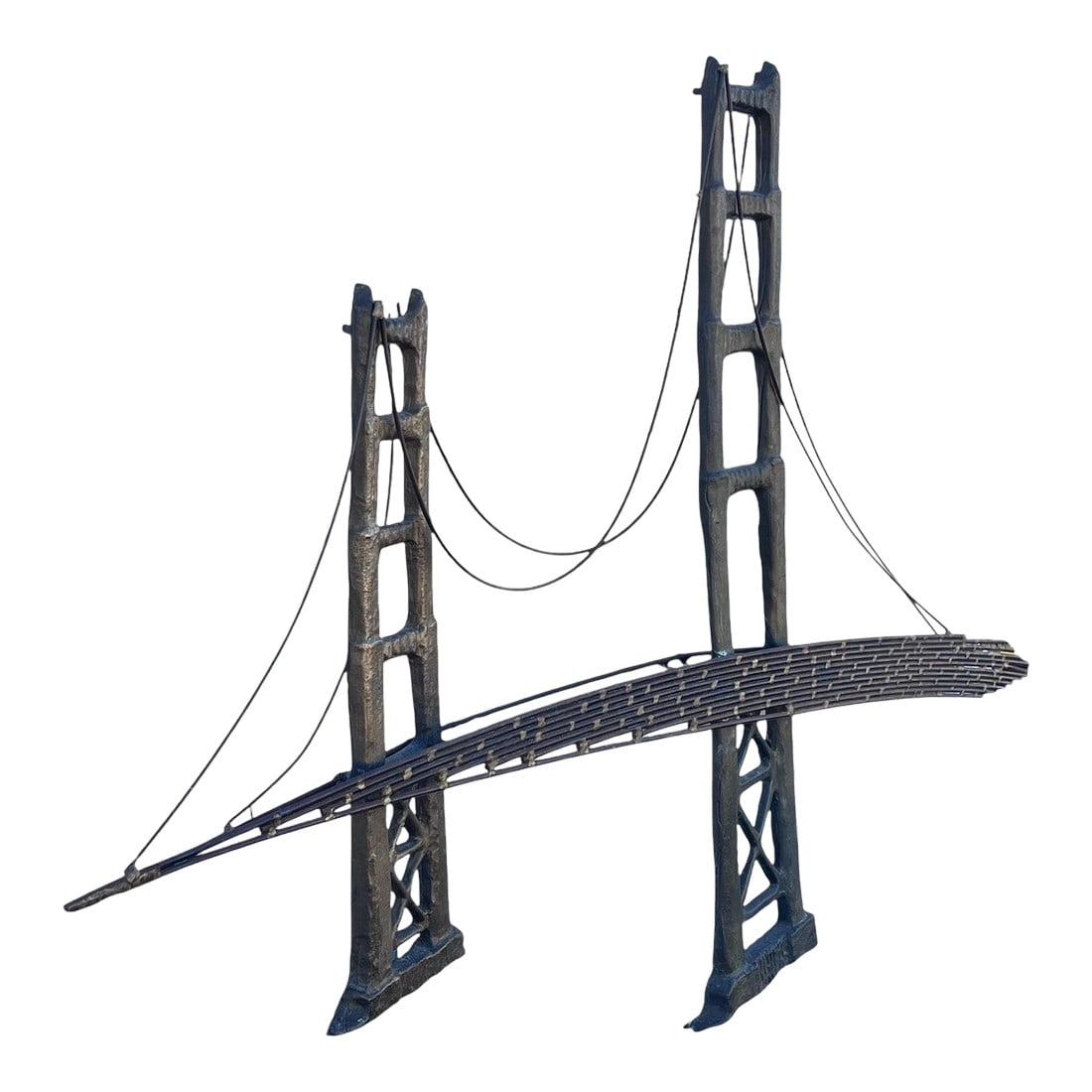 1960s Bijan Signed Modernist Copper Golden State Bridge Wall Sculpture: Bijan signed modernist metal/brass Golden State Bridge wall sculpture. Condition: Alterations: Original Condition Unaltered Imperfections: Some Imperfections Condition Notes: Vintage/ Antique/ Used