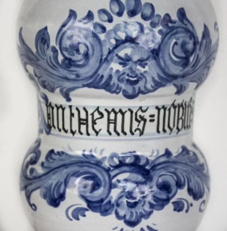 Vintage Blue & White Lamp With Latin Inscription - Secret Drawer - 2