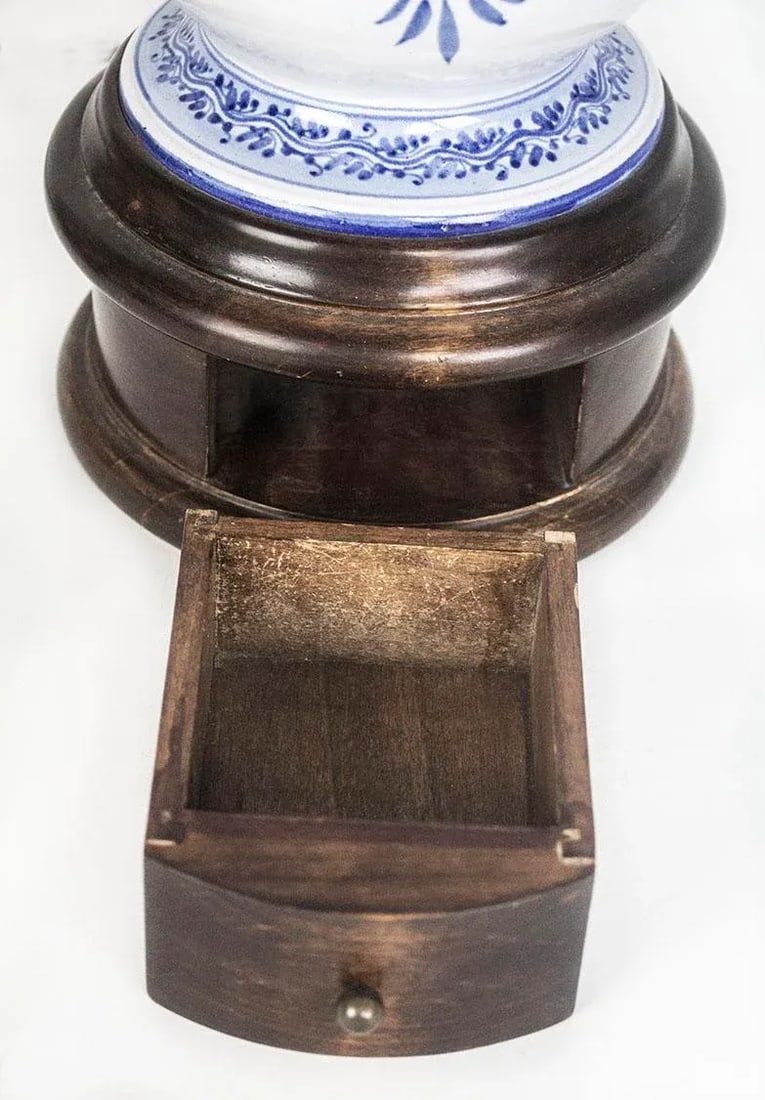 Vintage Blue & White Lamp With Latin Inscription - Secret Drawer - 3