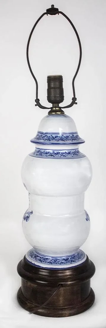 Vintage Blue & White Lamp With Latin Inscription - Secret Drawer - 4