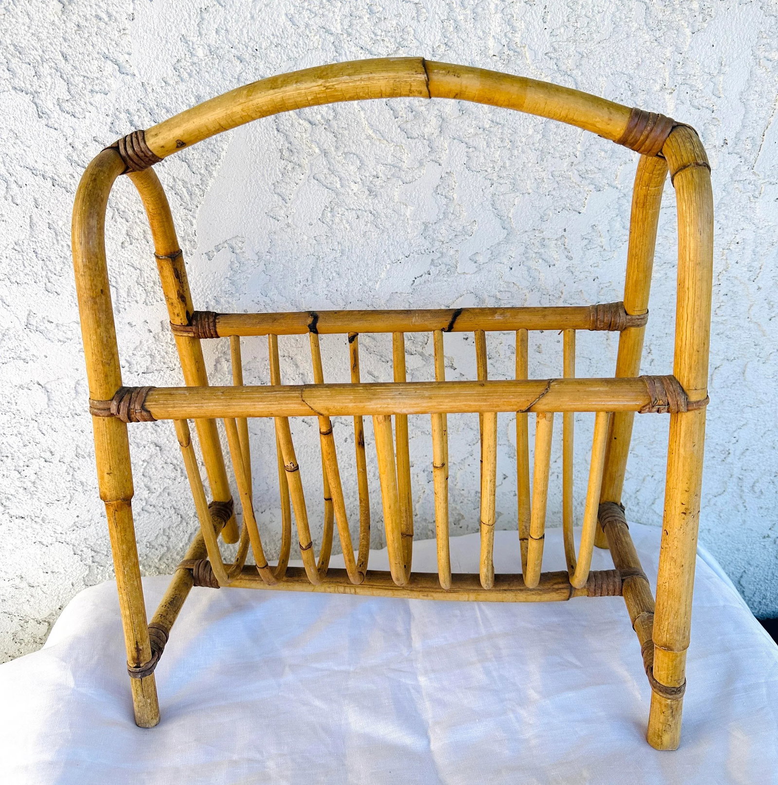 Vintage Bent Bamboo Magazine Rack - 5