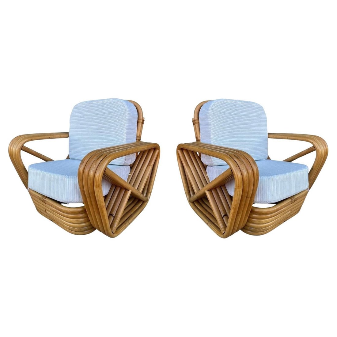 Restored Mid-century Child Size 4-Strand Square Pretzel Rattan Lounge Chair, Pai: Title: Restored Mid-century Child Size 4-Strand Square Pretzel Rattan Lounge Chair, Pai Description: This beautifully restored pair of child-size four-strand square pretzel rattan lounge chairs. Each