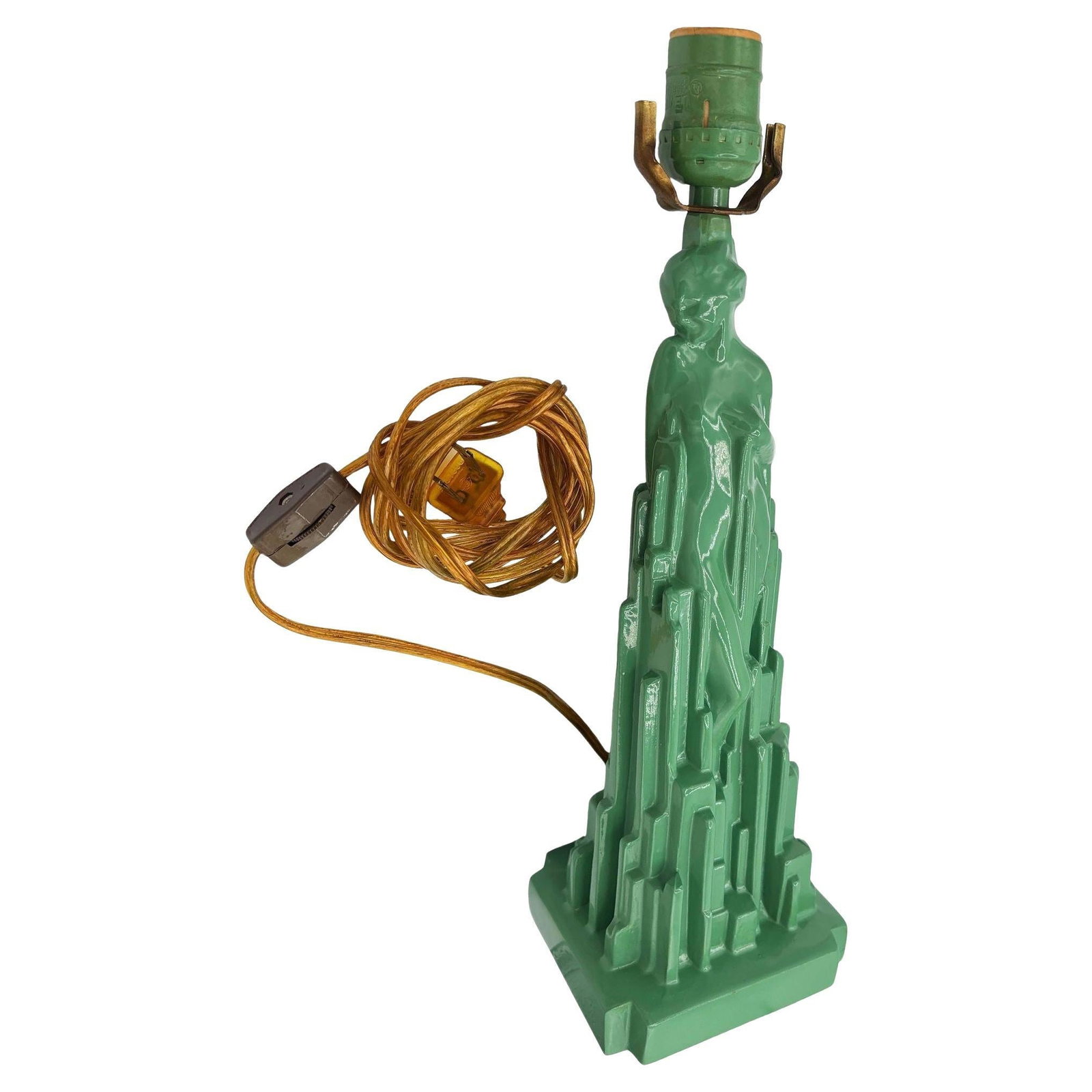 Re-editon Art Deco Frankart "Spirit of Modernism" L215 Spelter Metal Table Lamp: Title: Re-editon Art Deco Frankart "Spirit of Modernism" L215 Spelter Metal Table Lamp Description: This Frankart "Spirit of Modernism" sculptural table lamp features a beautiful nude woman in the mid