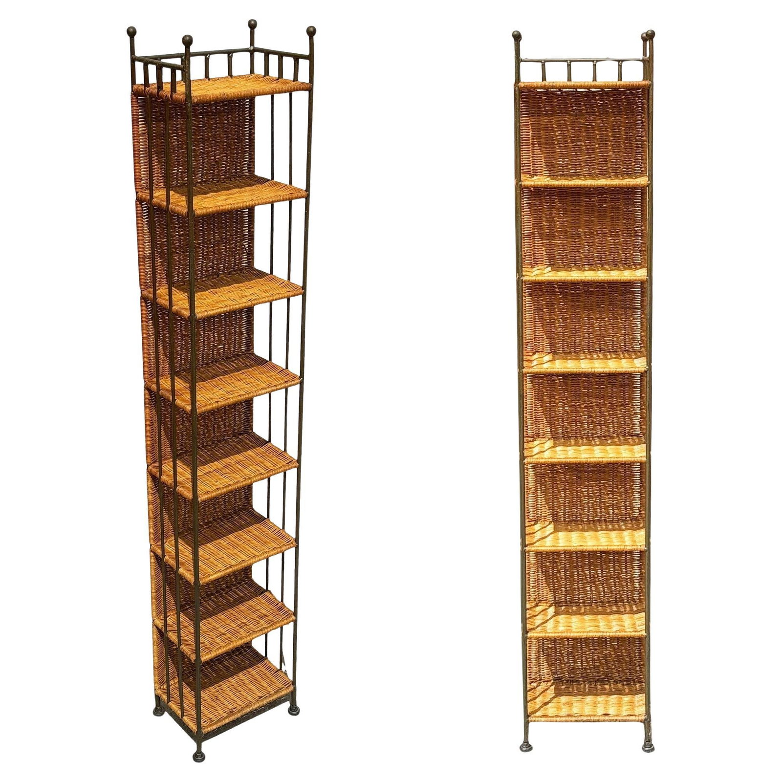 1990s Boho Wicker & Cast Iron Compact Disc CD Holder Towers, Pair (1 of 20)