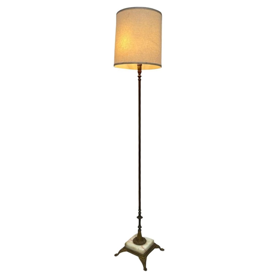 Brass and Marble Regency Floor Lamp with Shade , Circa 1930 (1 of 6)