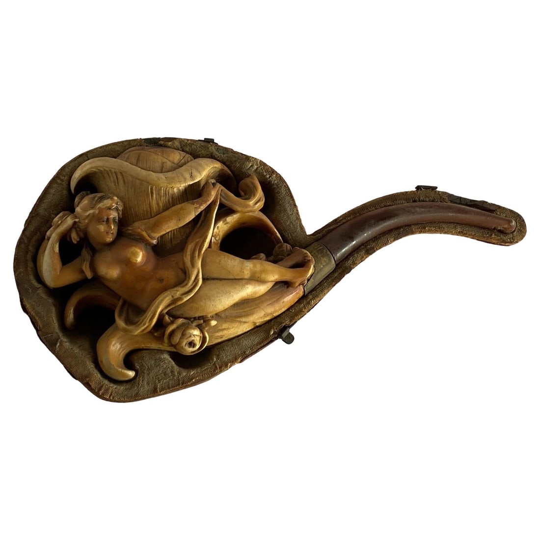 Rare Carved Hand Nude Goddess Meerschaum Pipe in Case, Circa 1890 (1 of 6)