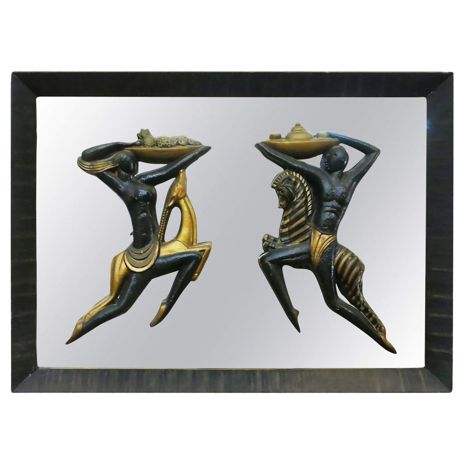 Very Large Midcentury Wall Mirror with Carved Tribal Sculptures in the Center (1 of 18)