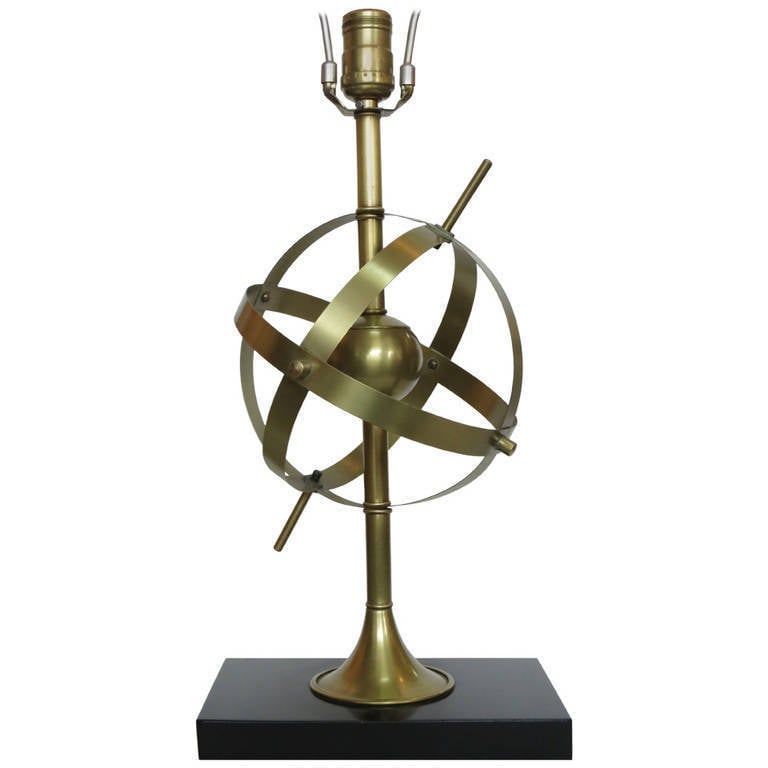 Brass Celestial Armillary Globe Study Table Lamp, Pair - 14
