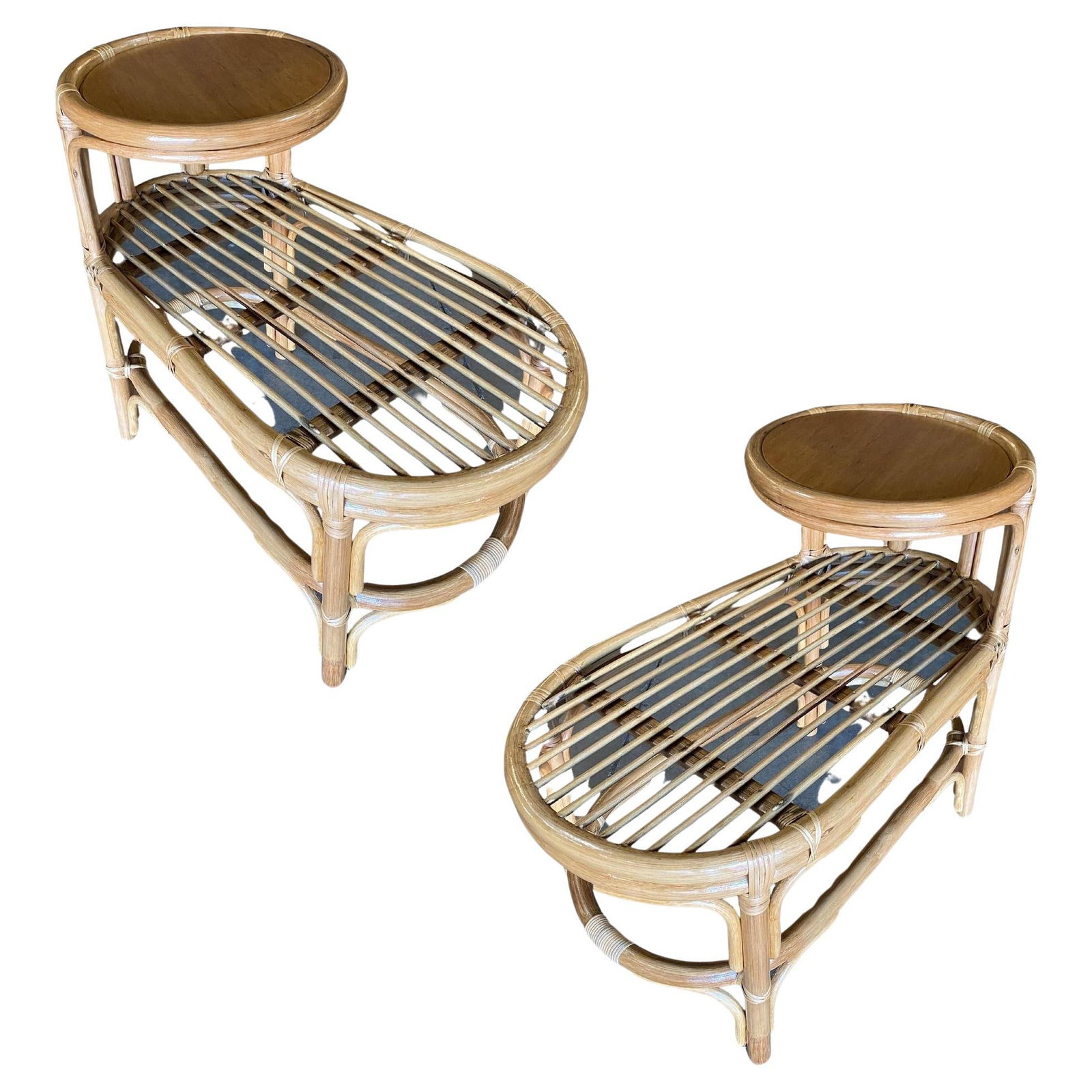 Restored Single Strand Rattan Side Table W/ Grill Top, Pair (1 of 20)