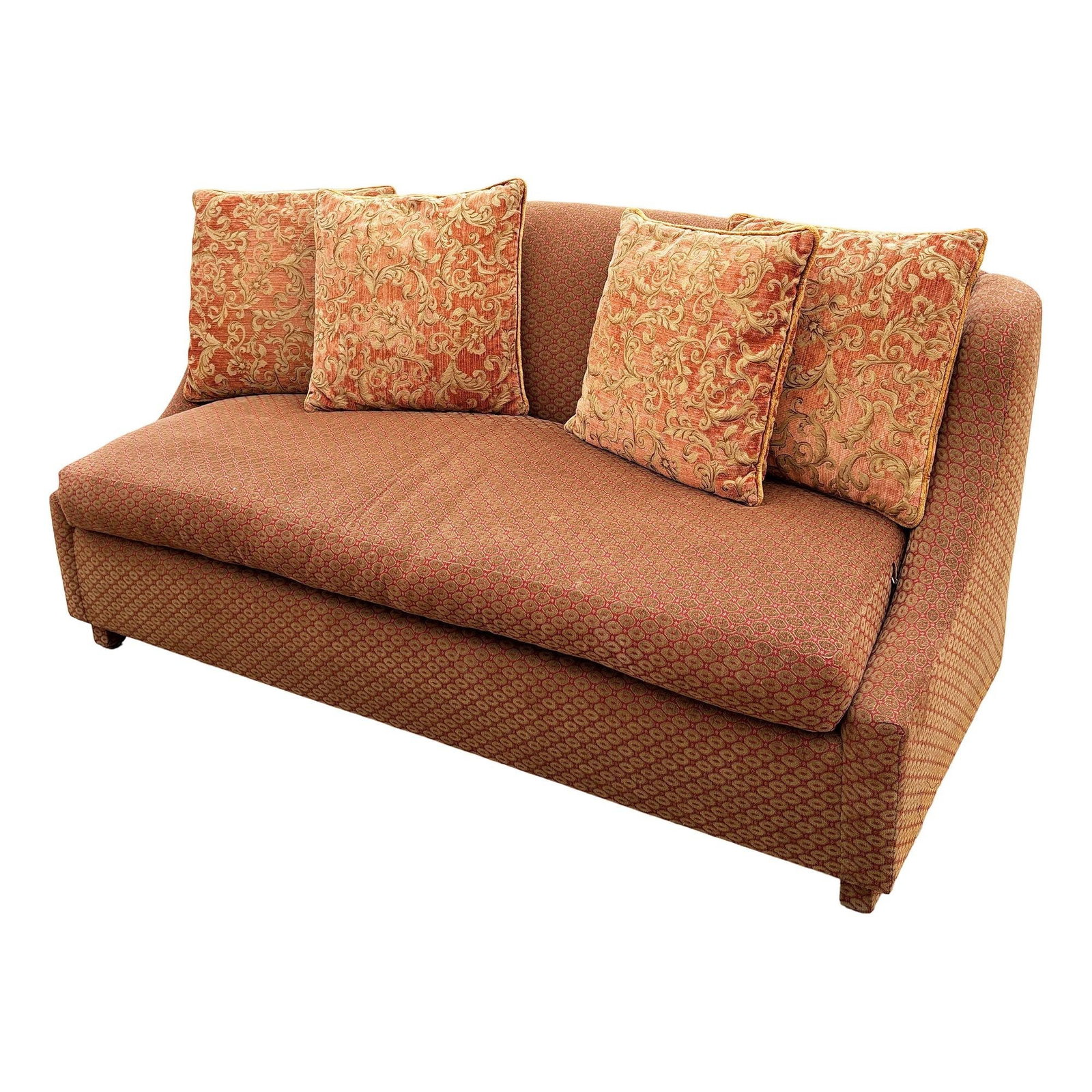 Modern Banquette Italian w/ Burgundy Olive Diamond Print Upholstery (1 of 19)