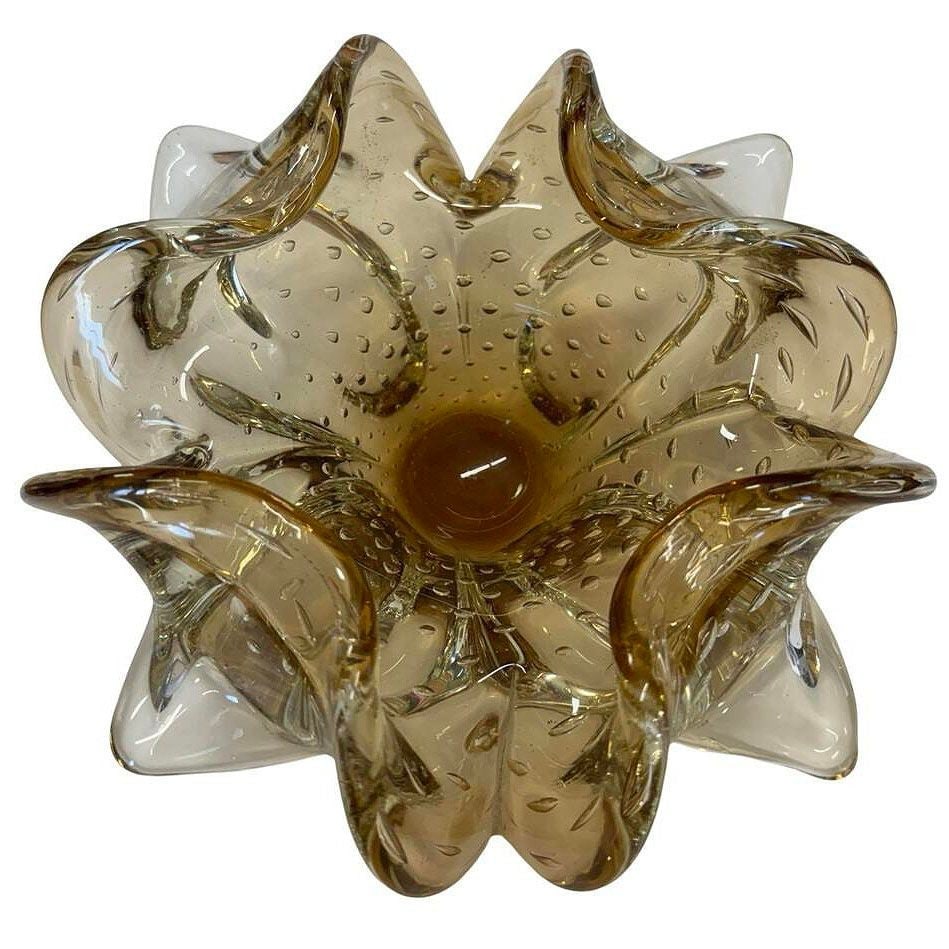 Mid-century Bullicante Amber Gold-Tone Ruffle Murano Art Glass Ashtray (1 of 20)