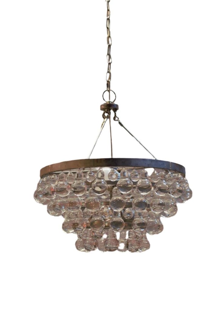 MCM Chandelier by Kalmar: Title: MCM Chandelier by Kalmar Description: Mid Century Modern Glass Chandelier with Pear Shaped Pendalogues by KalmarAmazing mid century chandelier from Austria. Chandelier consists of four