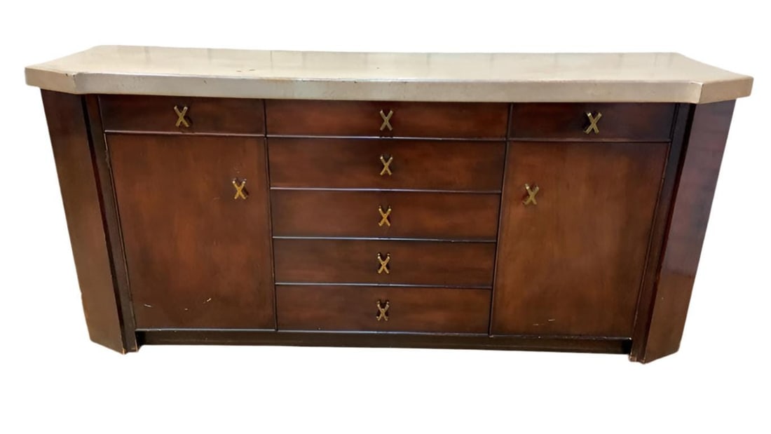 MCM Cork and Mahogany Credenza/Sideboard for Johnson Furniture: Title: MCM Cork and Mahogany Credenza/Sideboard for Johnson Furniture Description: Mid Century Modern Paul Frankl for Johnson Furniture Company Cork and Mahogany CredenzaThis Mid Century Modern Paul
